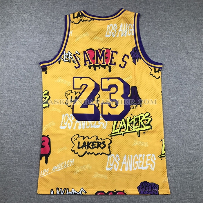 Maillot Los Angeles Lakers LeBron James Slap Sticker Mitchell & Ness 2018-19 Jaune